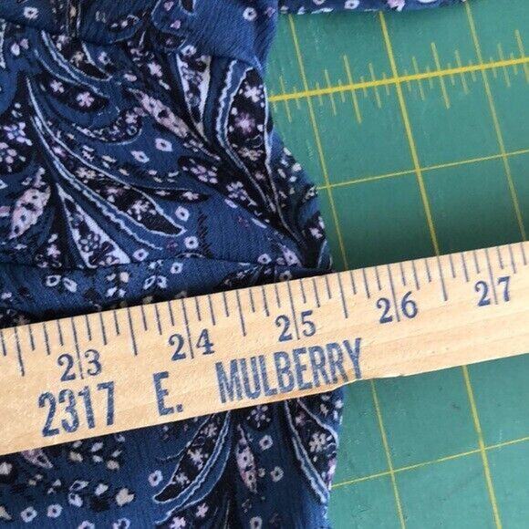 CJ Banks 1X Blue Paisley Lined Sheer 3/4 Sleeve Blouse Ruffle Mesh Cutout - Picture 7 of 8